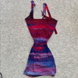 Fashion Nova Red & Purple Tie-Dye Mini Dress